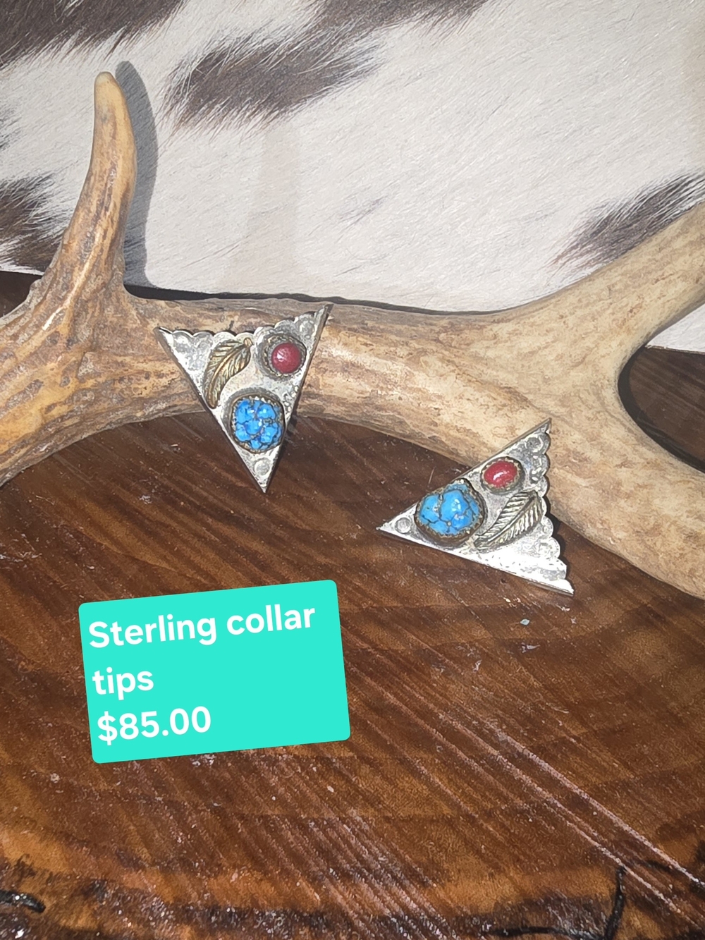 Sterling Silver Turquoise & Coral Collar Tips